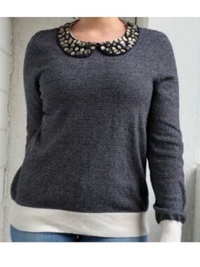 J. CREW Jewel Neck Striped Wool Blend Sweater S